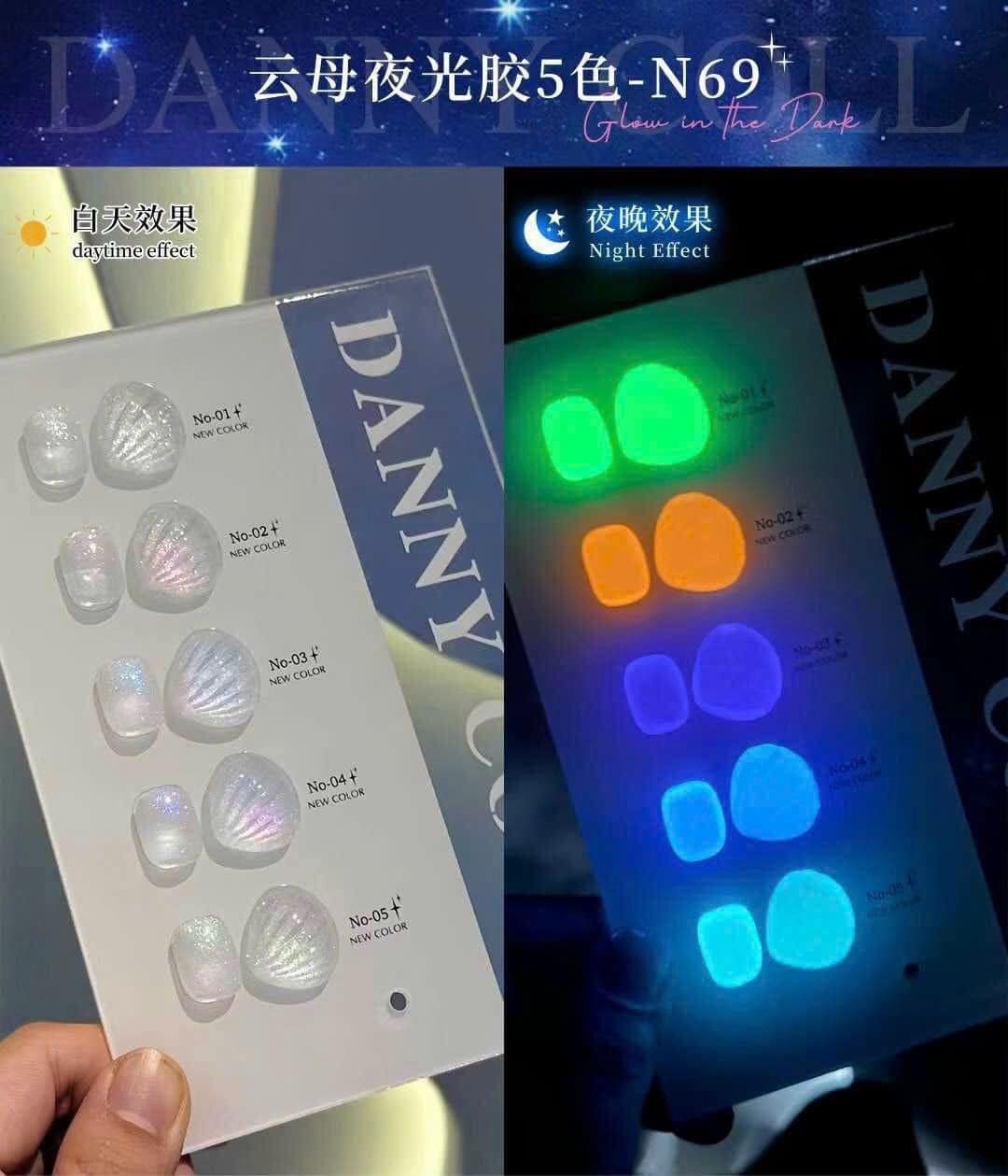 Set gel nhũ ánh trai Dạ Quang Danny Coll 5 màu
