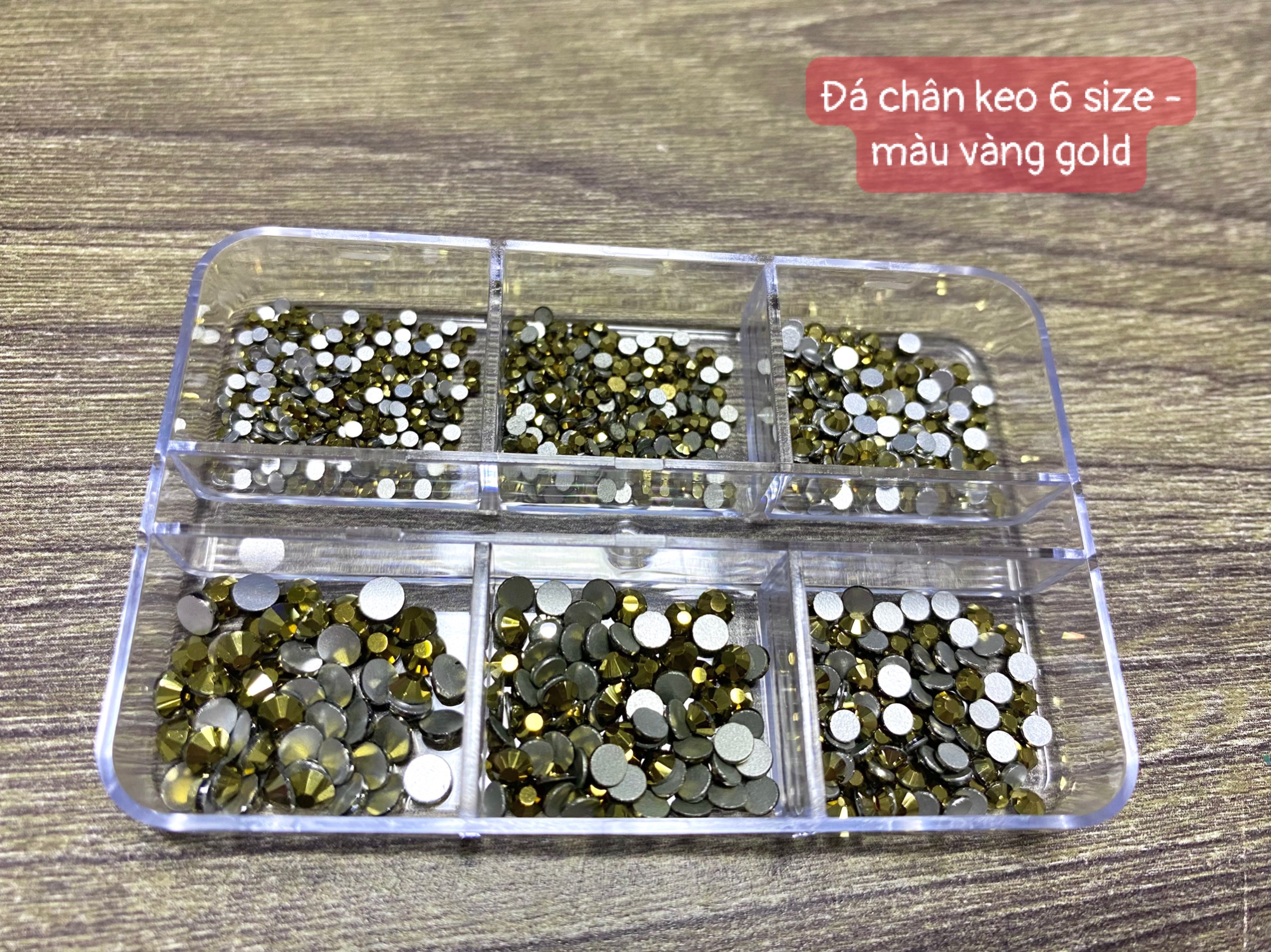 Đá chân keo 6 size -màu vàng gold