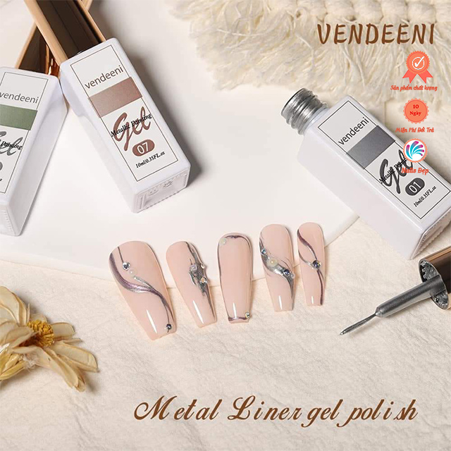 Chai gel cọ nét Metal-bạc Vendeeni